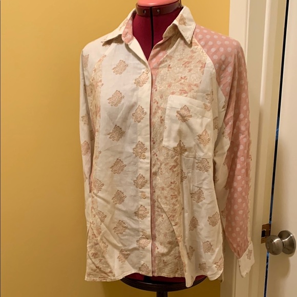 Aritzia WILFRED FREE Paisley Linen Boyfriend Button-Up Shirt Blouse, Size XS - Picture 1 of 13